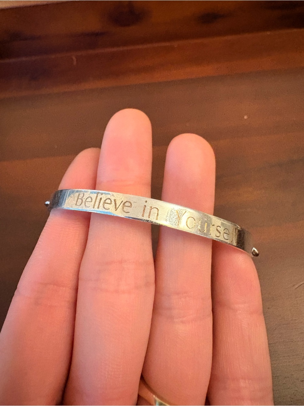925 Sterling Silver Engraved Adjustable Bolo Bar Bracelet “Believe in Yourself”